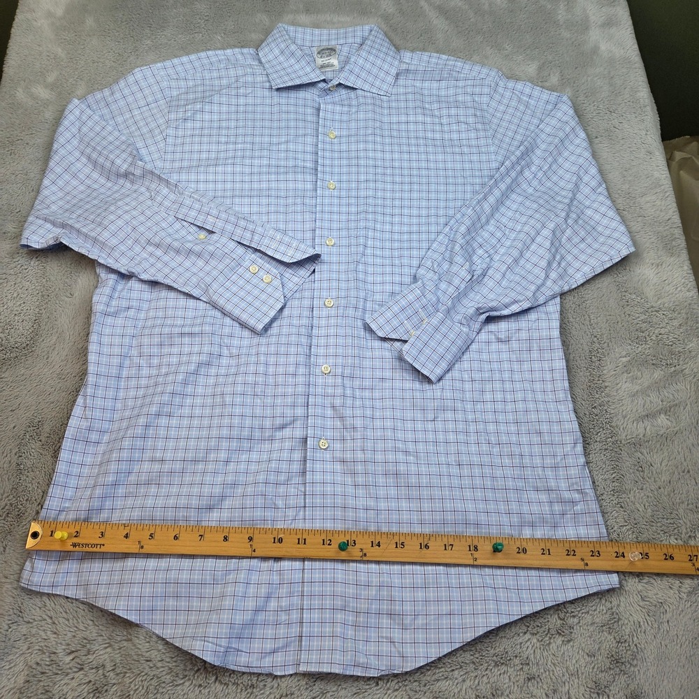 Brooks Brothers Dress Shirt Mens 16.5 32 Regent Non-Iron Check Supima Blue Shirt - Picture 5 of 6